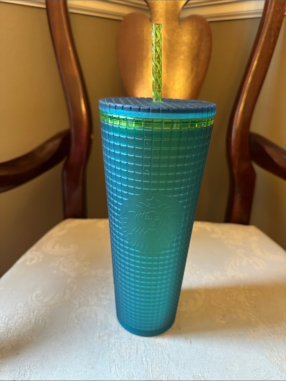 NWT 2022 Starbucks Winter Green/Blue grid soft touch 24 oz tumbler